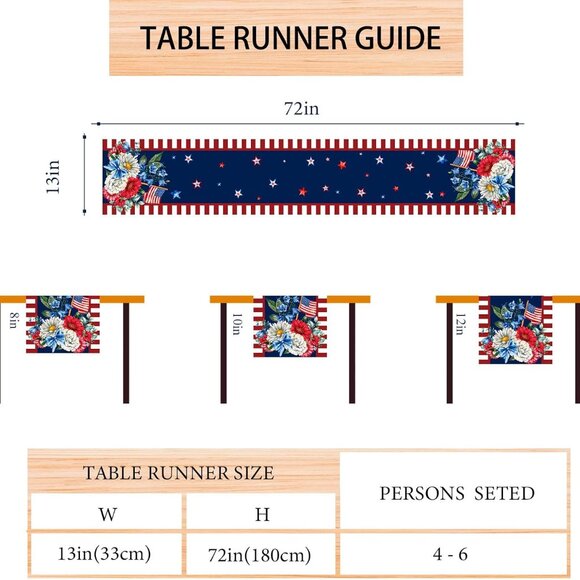 White and Blue American Flag Stars Table Runner 72 Inches Long - Picture 2 of 3